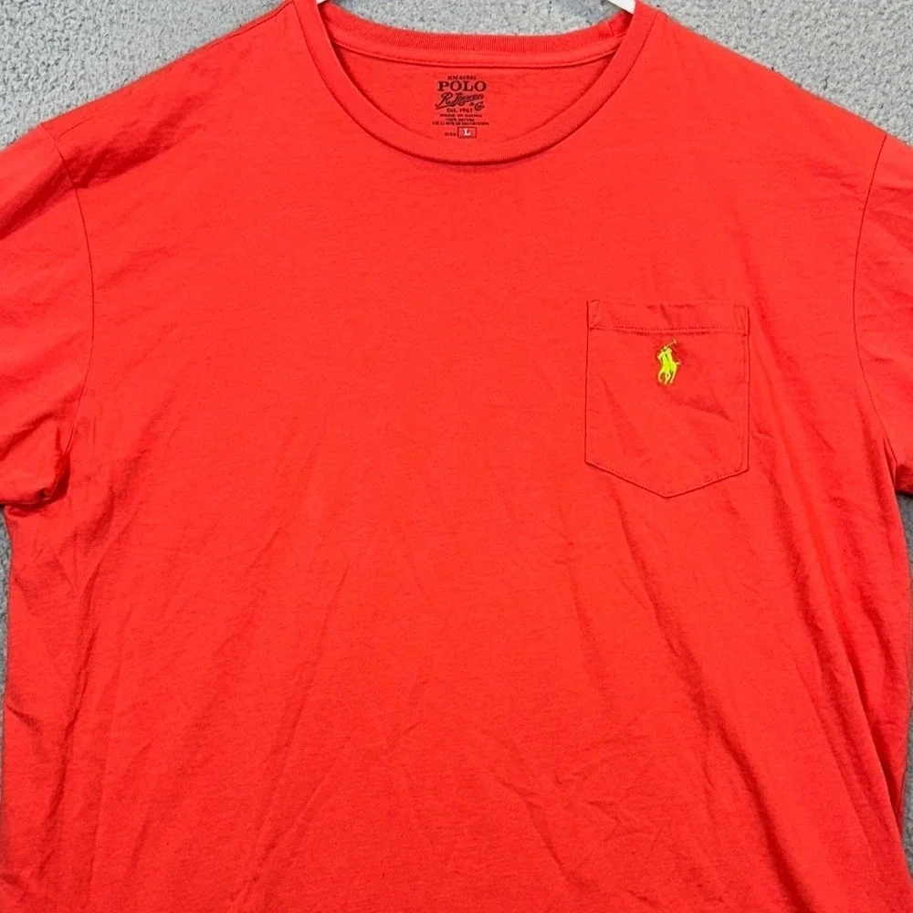 Polo Ralph Lauren T-Shirt Mens Large Red Pocket Tee Lime Green Pony Short Sleeve